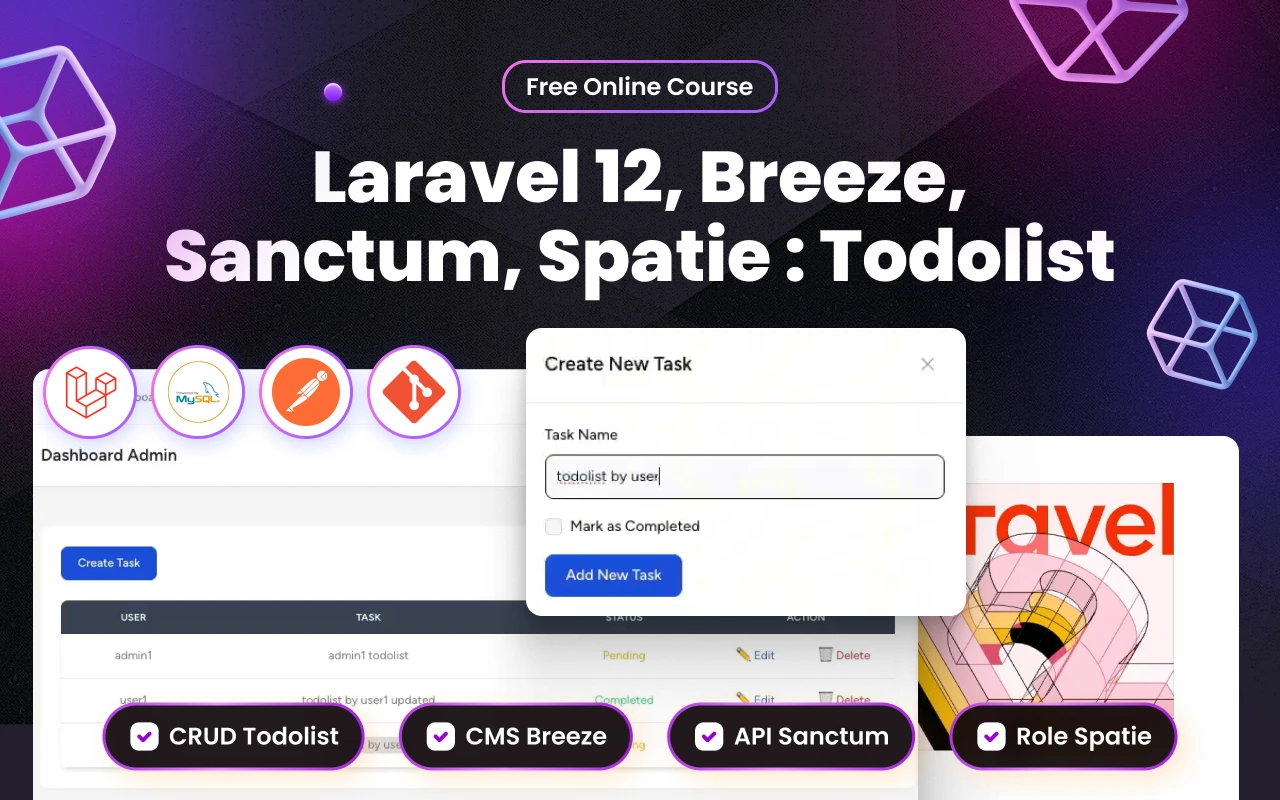Kelas Laravel 12, Breeze, Sanctum, Spatie : Todolist di BuildWithAngga